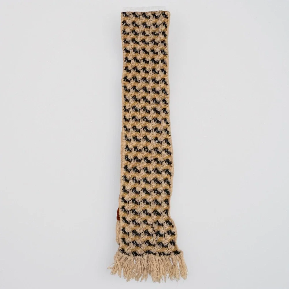 Missoni Beige & Black‎ Patterned Knit Wool Scarf with Fringe Trim